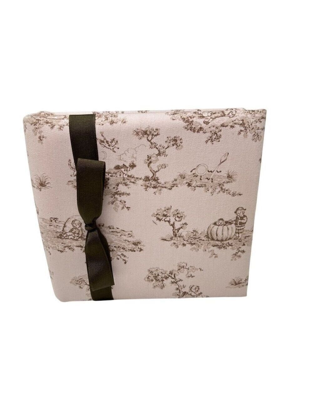 Pink Brown Toile Padded Fabric Photo Album Bow Holds 200 4x6 Photos Gift Baby